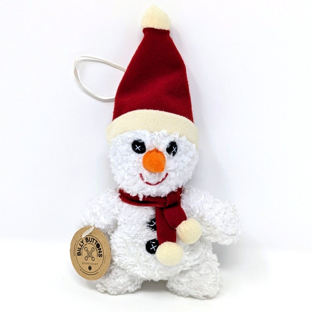 Vtg Department 56 BILLY BUTTONS Plush Snowman Christmas Ornament w/ Tag c. 2000